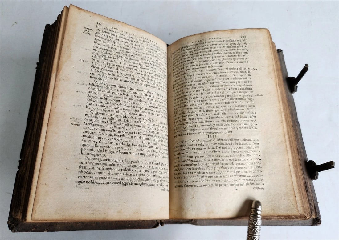 1581 SERMONS in LATIN Concionum de tempore antique PIGSKIN BINDING w/ CLASPS - 11