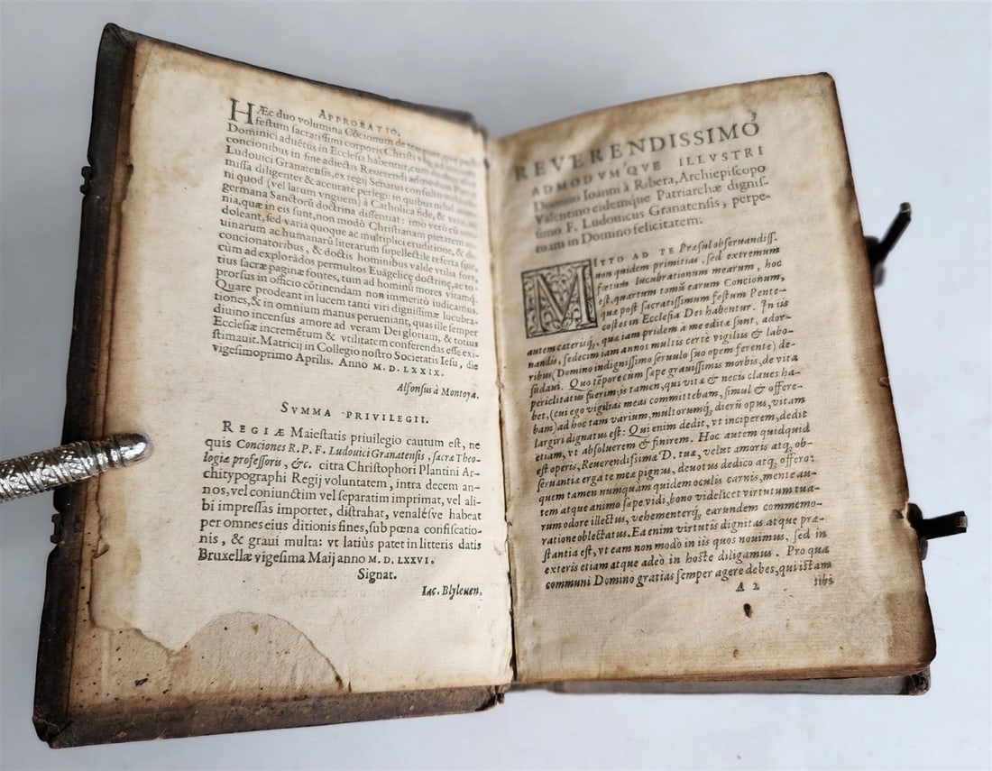 1581 SERMONS in LATIN Concionum de tempore antique PIGSKIN BINDING w/ CLASPS - 8