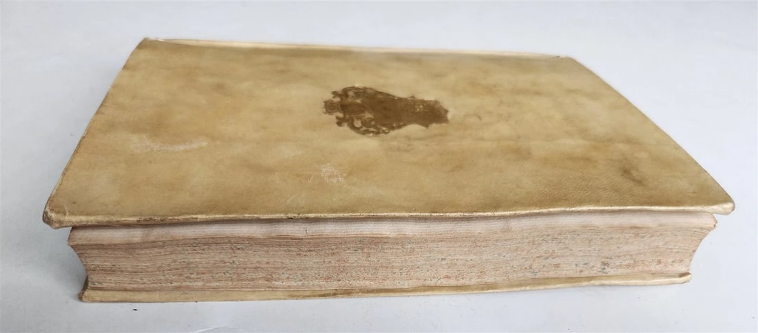 1658 LIFE of BASIL the GREAT antique VELLUM BINDING w/ COAT of ARMS provenance - 4