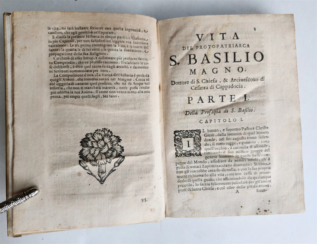 1658 LIFE of BASIL the GREAT antique VELLUM BINDING w/ COAT of ARMS provenance - 8