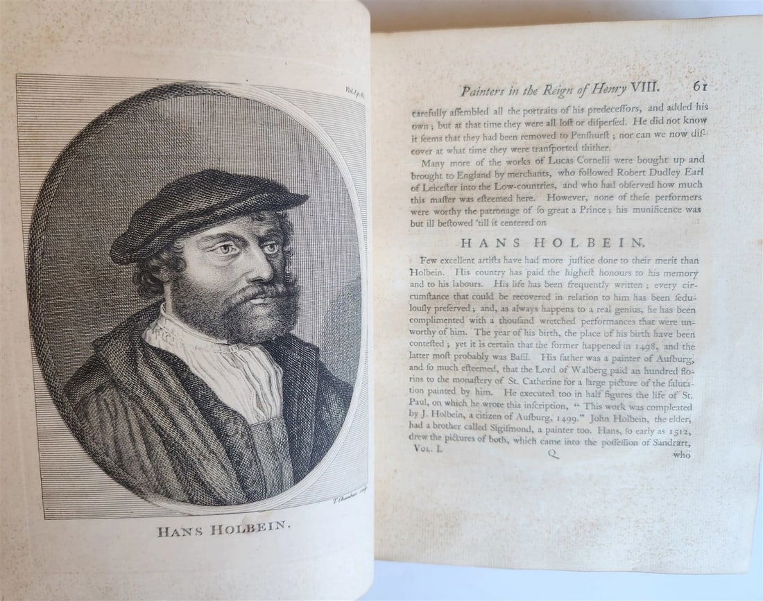 1762 ANECDOTES of PAINTING in ENGLAND antique ILLUSTRATED w/90 engravings 2 vols - 6