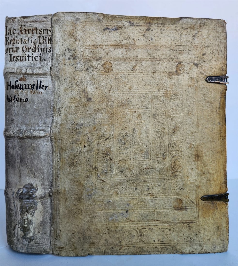1594 HISTORY of JESUIT ORDER antique PIGSKIN BINDING 16th century RARE - 2