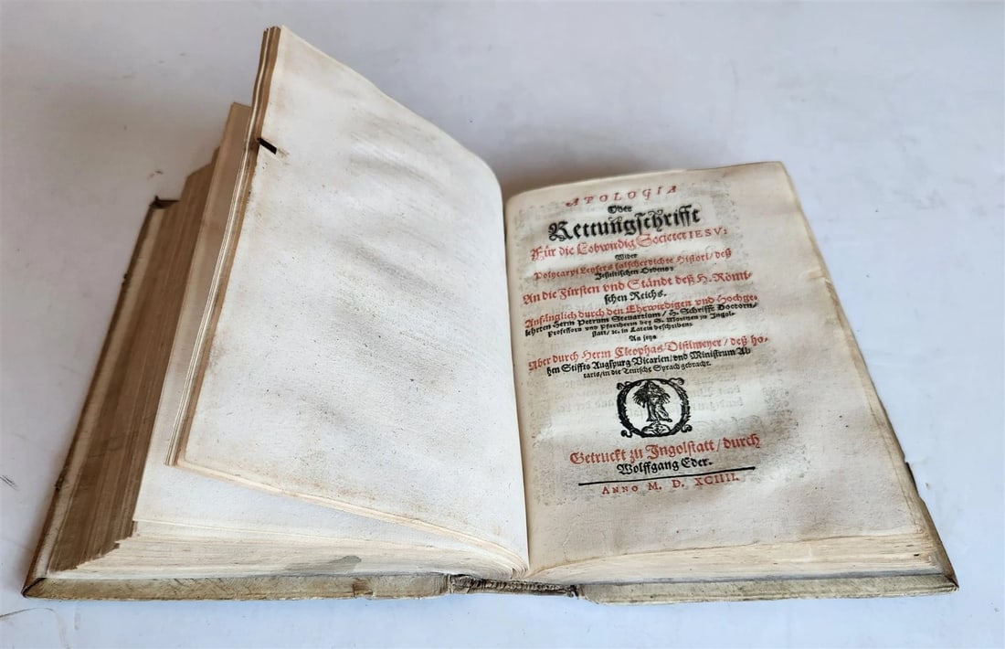 1594 HISTORY of JESUIT ORDER antique PIGSKIN BINDING 16th century RARE - 6