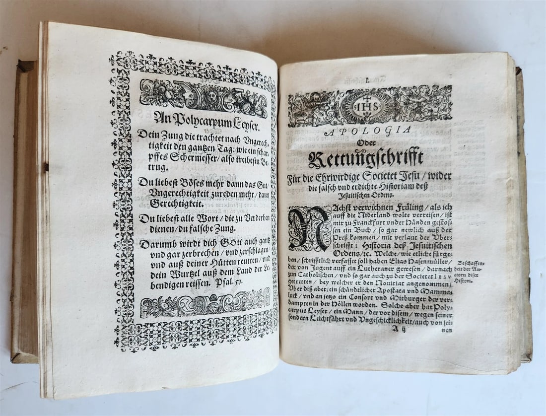 1594 HISTORY of JESUIT ORDER antique PIGSKIN BINDING 16th century RARE - 7