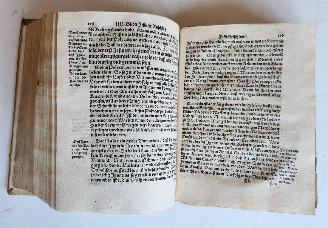 1594 HISTORY of JESUIT ORDER antique PIGSKIN BINDING 16th century RARE - 9