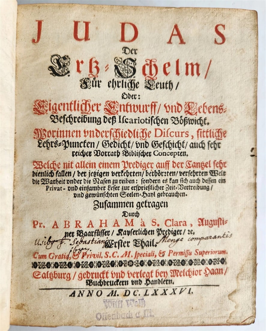 1686 JUDAS ISCARIOT BIOGRAPHY in GERMAN antique VELLUM BINDING - 3