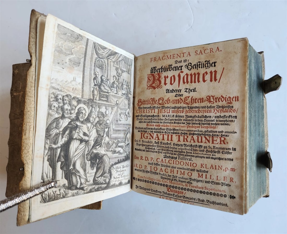 1701 RARE SERMONS of Trauner 2 VOLUMES antique scarce PIGSKIN BINDING - 6