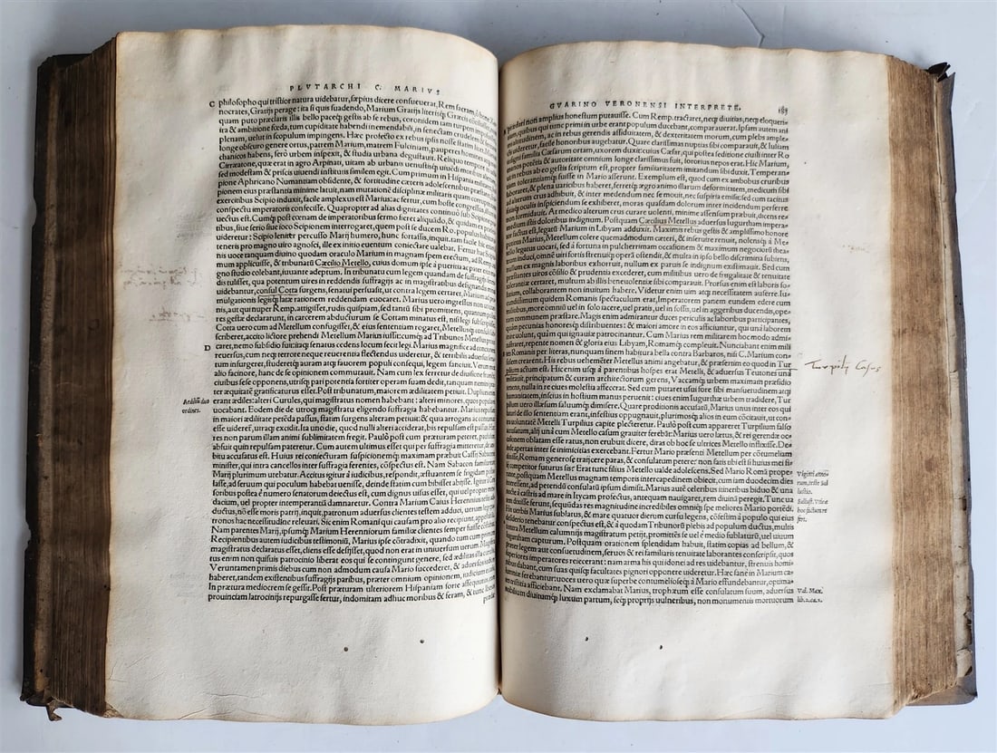 1535 LIVES OF ILLUSTRIOUS GREEKS & ROMANS by PLUTARCH antique PIGSKIN FOLIO - 10