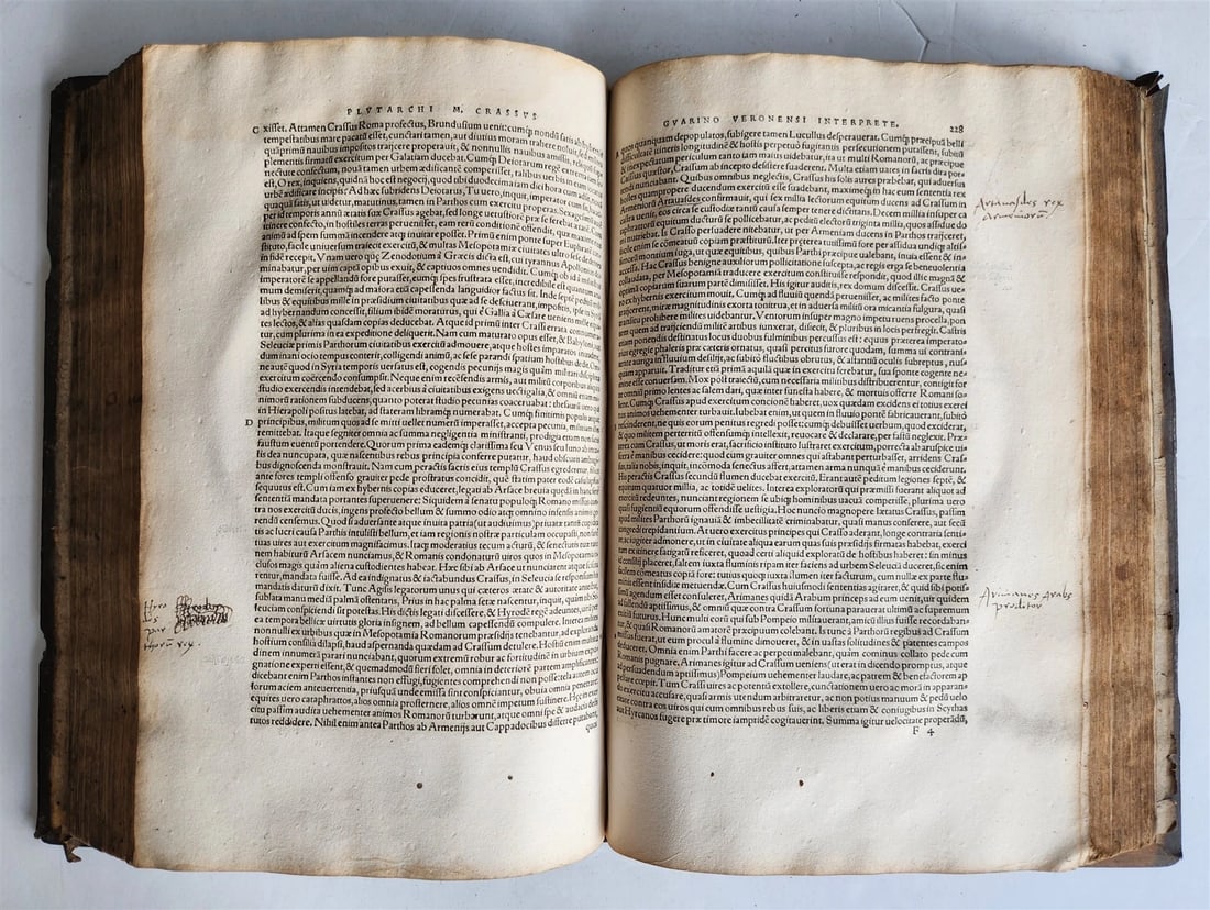 1535 LIVES OF ILLUSTRIOUS GREEKS & ROMANS by PLUTARCH antique PIGSKIN FOLIO - 12