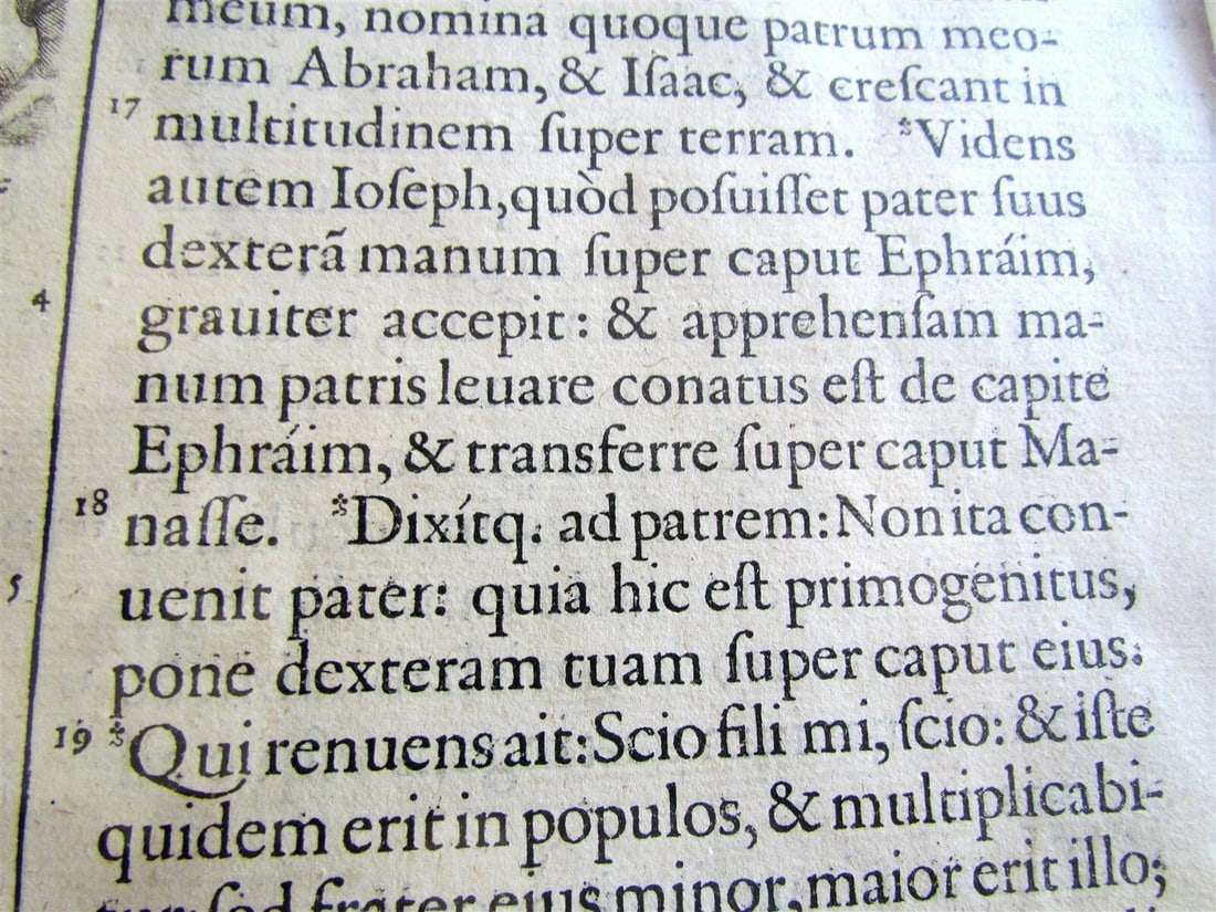 BIBLE LEAF w/ WOODCUT antique FOLIO FRAMED FOLIO JACOB BLESSING SONS of JOSEPH - 5