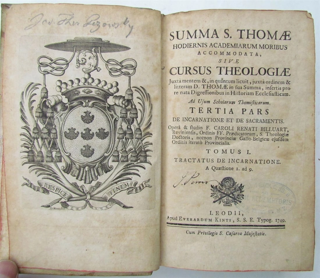 1749 VELLUM BOUND SUMMA S. THOMAE CURSUS THEOLOGICAE P.3 Vol. 1 antique in LATIN - 3