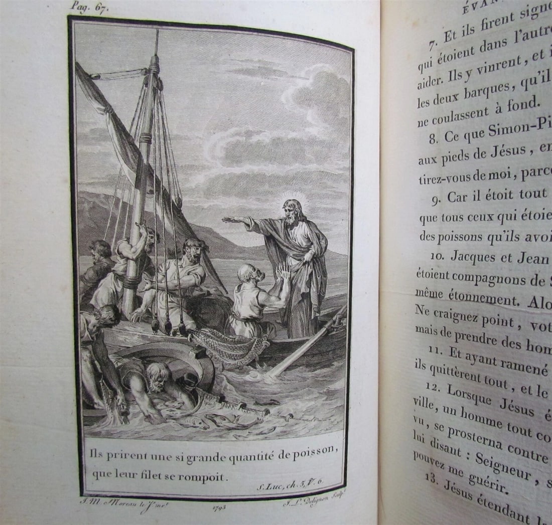 1793 BIBLE 3 VOLUMES ILLUSTRATED FRENCH NEW TESTAMENT antique - 12
