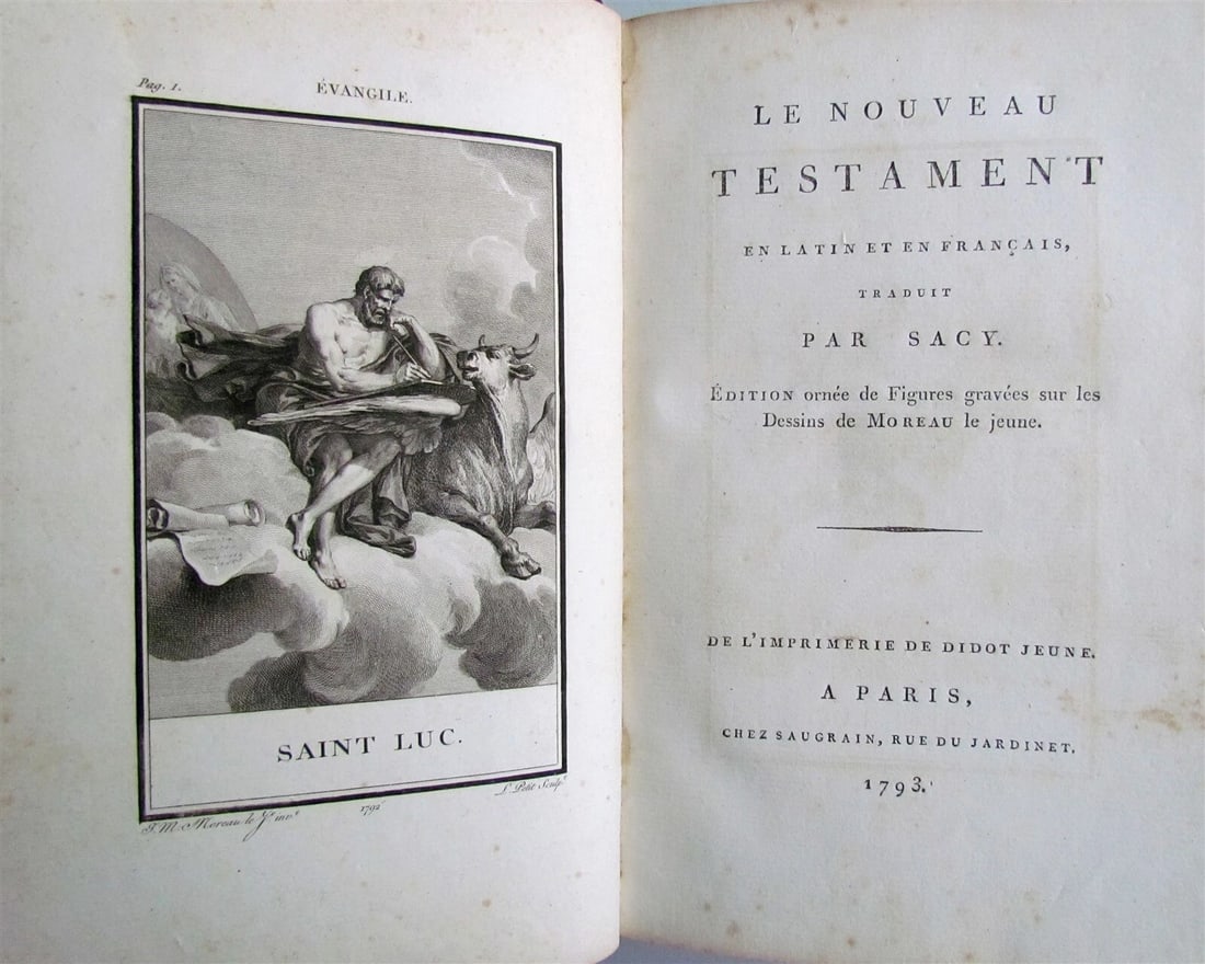 1793 BIBLE 3 VOLUMES ILLUSTRATED FRENCH NEW TESTAMENT antique - 9