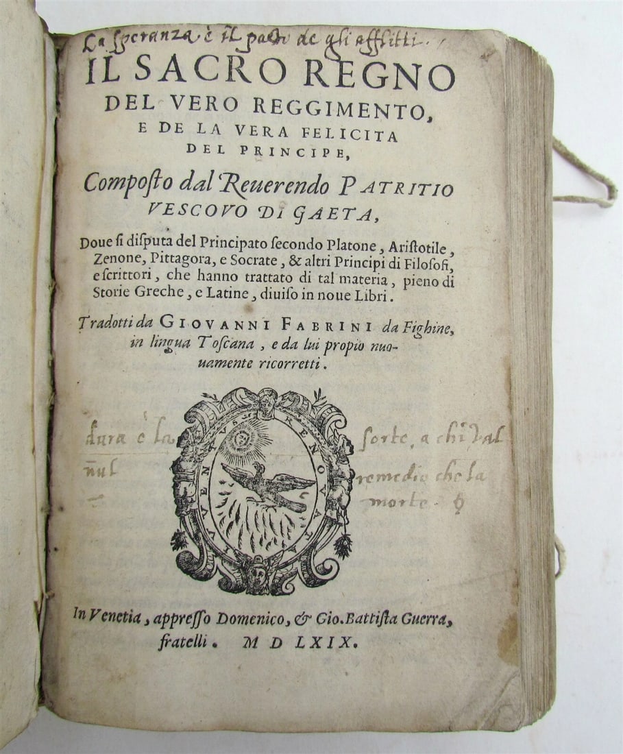 1569 LIl Sacro Regno del vero reggimento F. Patrizi ANTIQUE 16th CENTURY vellum - 4