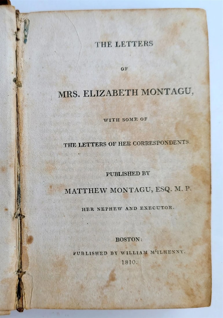 1810 LETTERS of Mrs. ELIZABETH MONTAGU antique early AMERICANA printed in BOSTON (1 of 5)