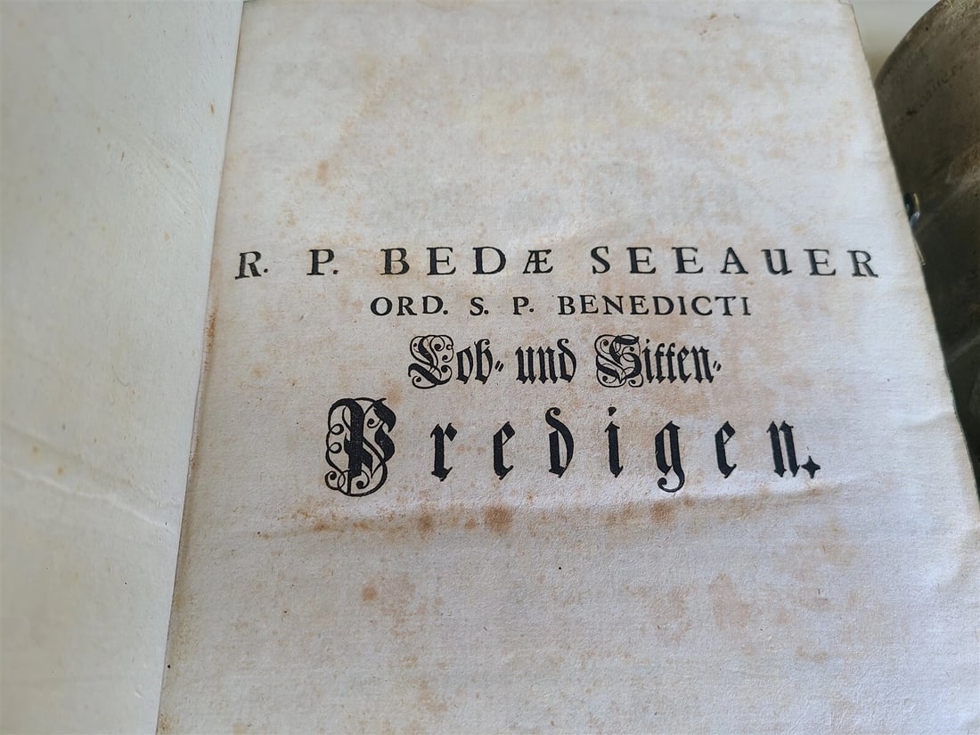 1753 - 1756 2 VOLUMES PIGSKIN BOUND FOLIOS w/ CLASPS antique SERMONS by SEEAUER - 6