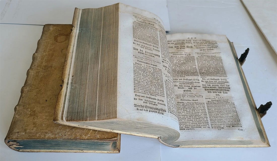 1753 - 1756 2 VOLUMES PIGSKIN BOUND FOLIOS w/ CLASPS antique SERMONS by SEEAUER - 9