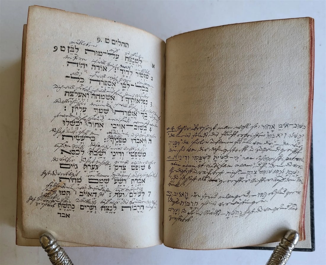 1738 PSALTERIUM in HEBREW Sepher Tehilim ANTIQUE Judaica PSALM BOOK Bible - 10