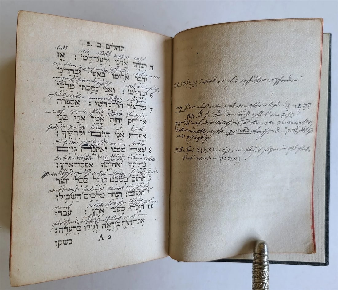 1738 PSALTERIUM in HEBREW Sepher Tehilim ANTIQUE Judaica PSALM BOOK Bible - 7