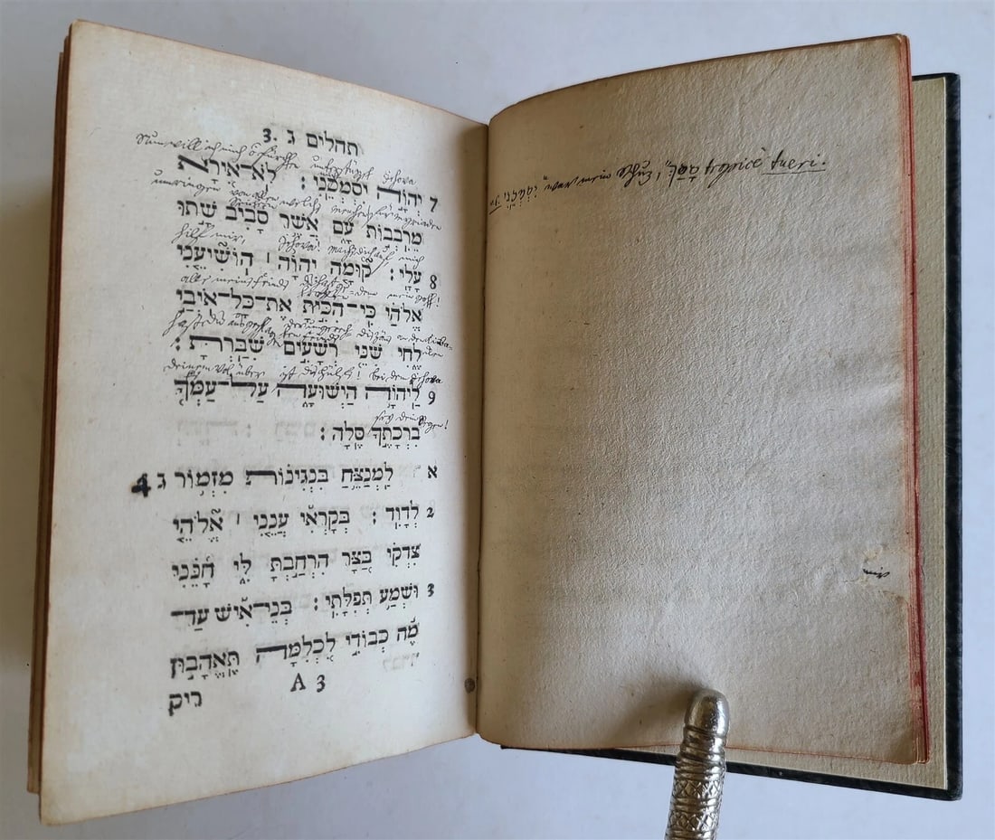 1738 PSALTERIUM in HEBREW Sepher Tehilim ANTIQUE Judaica PSALM BOOK Bible - 9