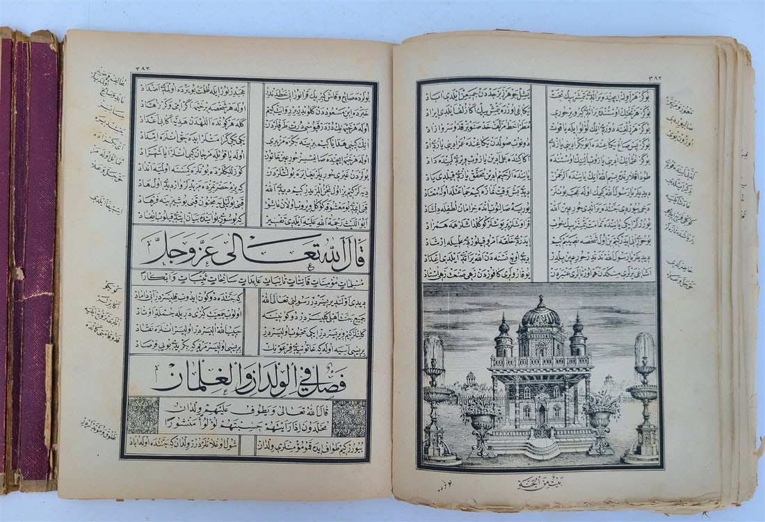19th century ARABIC EMBOSSED LEATHER BINDING antique ISLAMIC BOOK ILLUSTRATED - 13