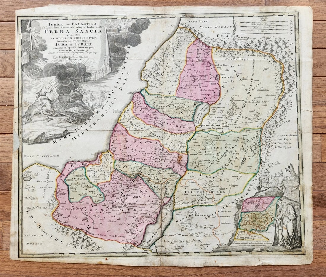 1710 PALESTINE antique MAP by J. HOMANN rare Judaea seu Palaestina - 2