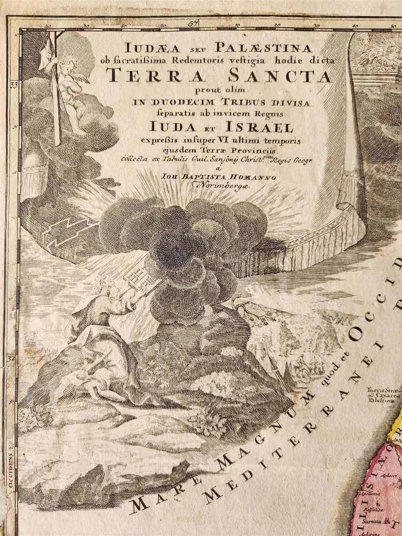 1710 PALESTINE antique MAP by J. HOMANN rare Judaea seu Palaestina - 3