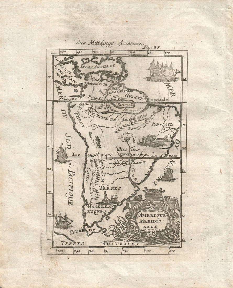 1719 MAP OF SOUTH AMERICA plate 35 from Beschreibung Des gantzen Welt-Kreises (1 of 3)