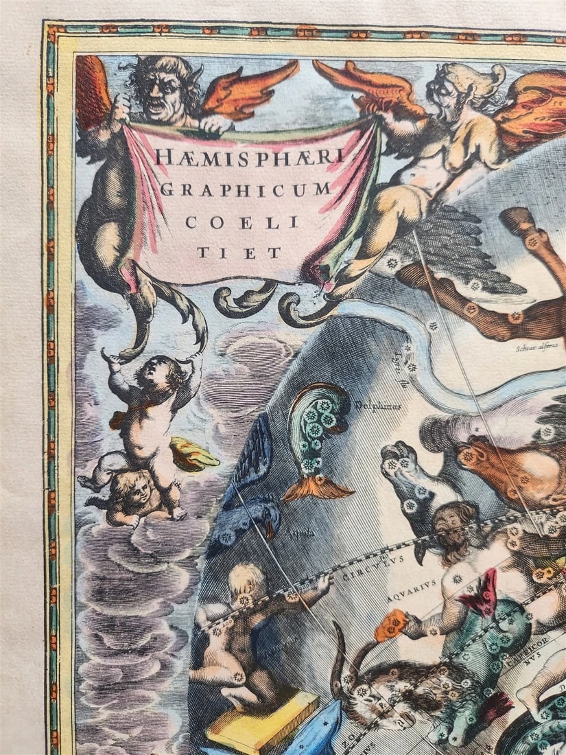 VINTAGE CELESTIAL MAP by CELLARIUS w/ ZODIAC SIGNS of SOUTHERN HEMISPHERE - 5