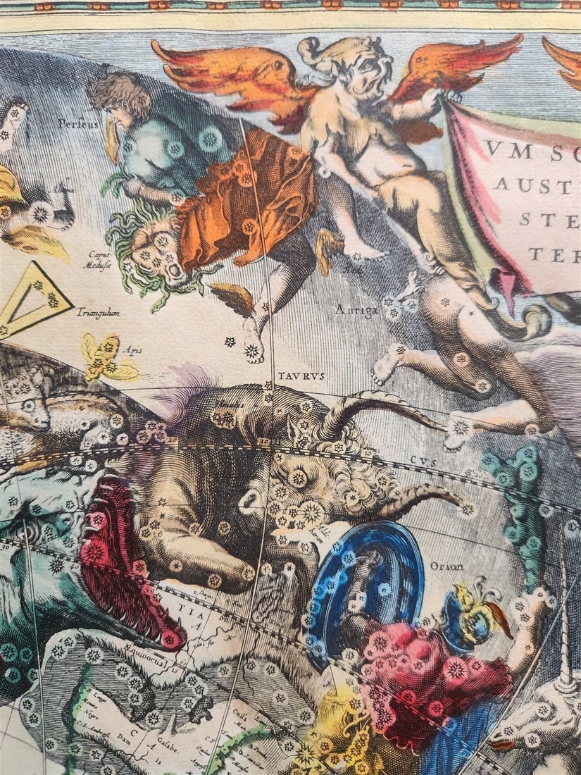 VINTAGE CELESTIAL MAP by CELLARIUS w/ ZODIAC SIGNS of SOUTHERN HEMISPHERE - 8