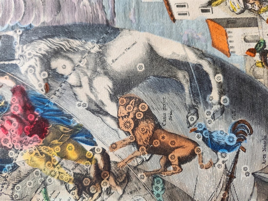 VINTAGE CELESTIAL MAP by CELLARIUS w/ ZODIAC SIGNS of SOUTHERN HEMISPHERE - 9