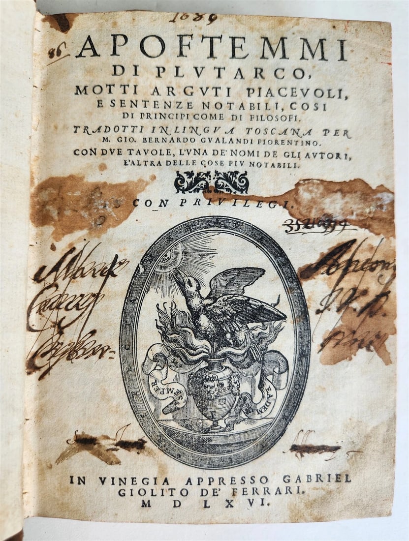 1566 PLUTARCH antique 16th CENTURY in ITALIAN Apoftemmi di Plutarco (1 of 14)