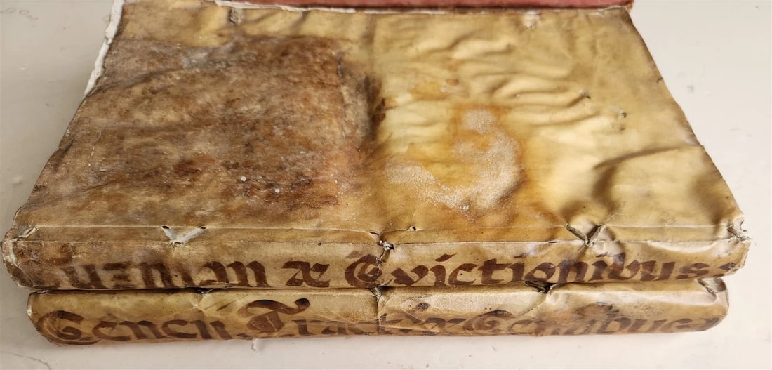 1676 pair of LAW FOLIO BOOKS antique VELLUM BINDING w/ MANUSCRIPT SPINES - 6