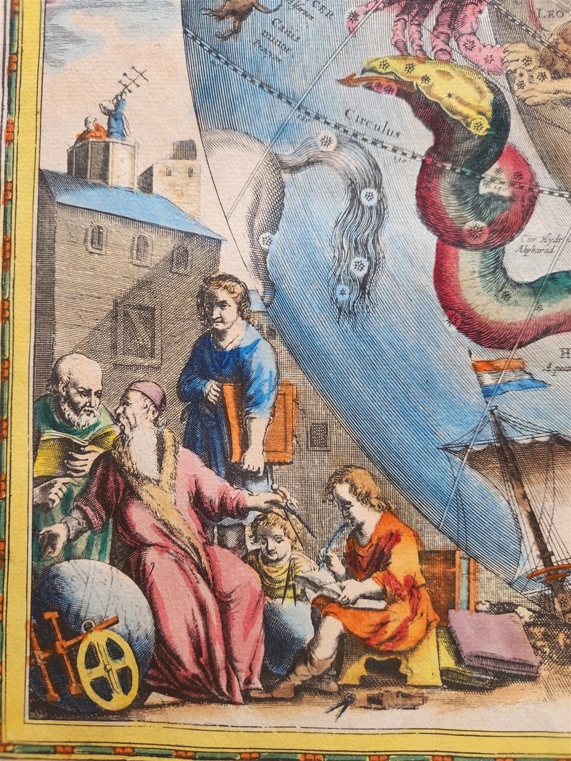 VINTAGE CELESTIAL MAP by CELLARIUS w/ ZODIAC SIGNS of NORTHERN HEMISPHERE - 6