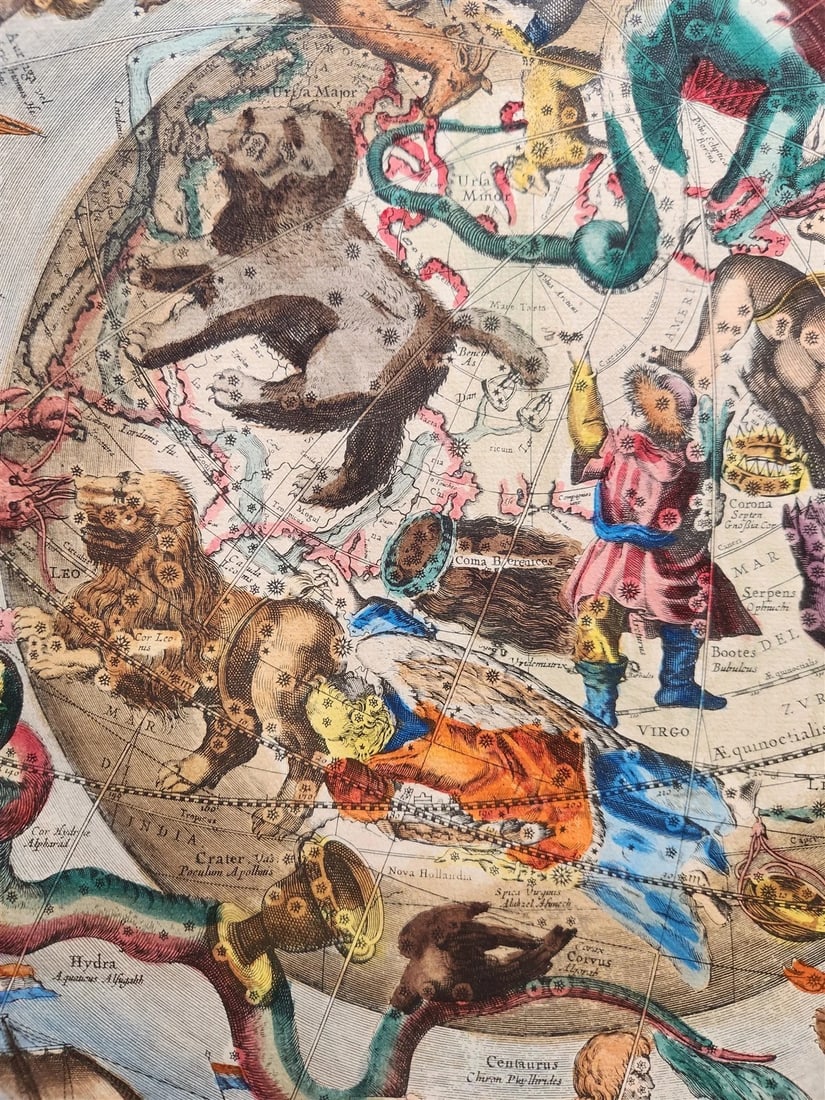 VINTAGE CELESTIAL MAP by CELLARIUS w/ ZODIAC SIGNS of NORTHERN HEMISPHERE - 7