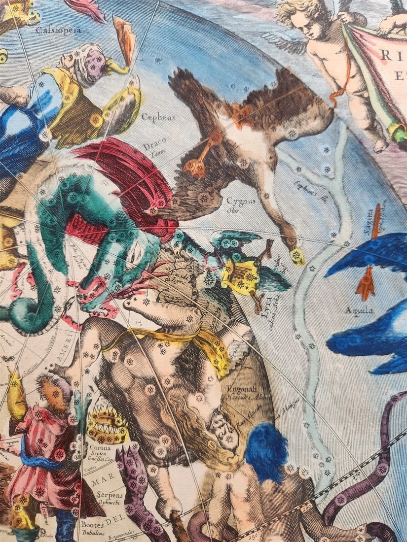 VINTAGE CELESTIAL MAP by CELLARIUS w/ ZODIAC SIGNS of NORTHERN HEMISPHERE - 8