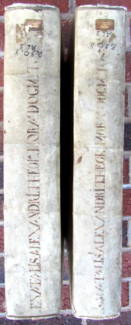 1698 2 VOLUMES ANTIQUE VELLUM FOLIOS 9.5 x 13.5'' THEOLOGIA DOGMATICA: Title: 1698 2 VOLUMES ANTIQUE VELLUM FOLIOS 9.5 x 13.5'' THEOLOGIA DOGMATICA Description: "Theologia dogmatica et moralis secundu`m ordinem catechismi Concilii Tridentini : in quinque libros distribut