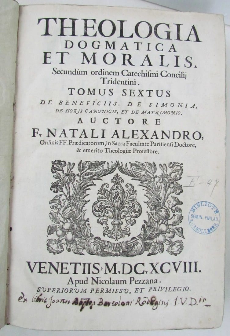 1698 2 VOLUMES ANTIQUE VELLUM FOLIOS 9.5 x 13.5'' THEOLOGIA DOGMATICA - 4