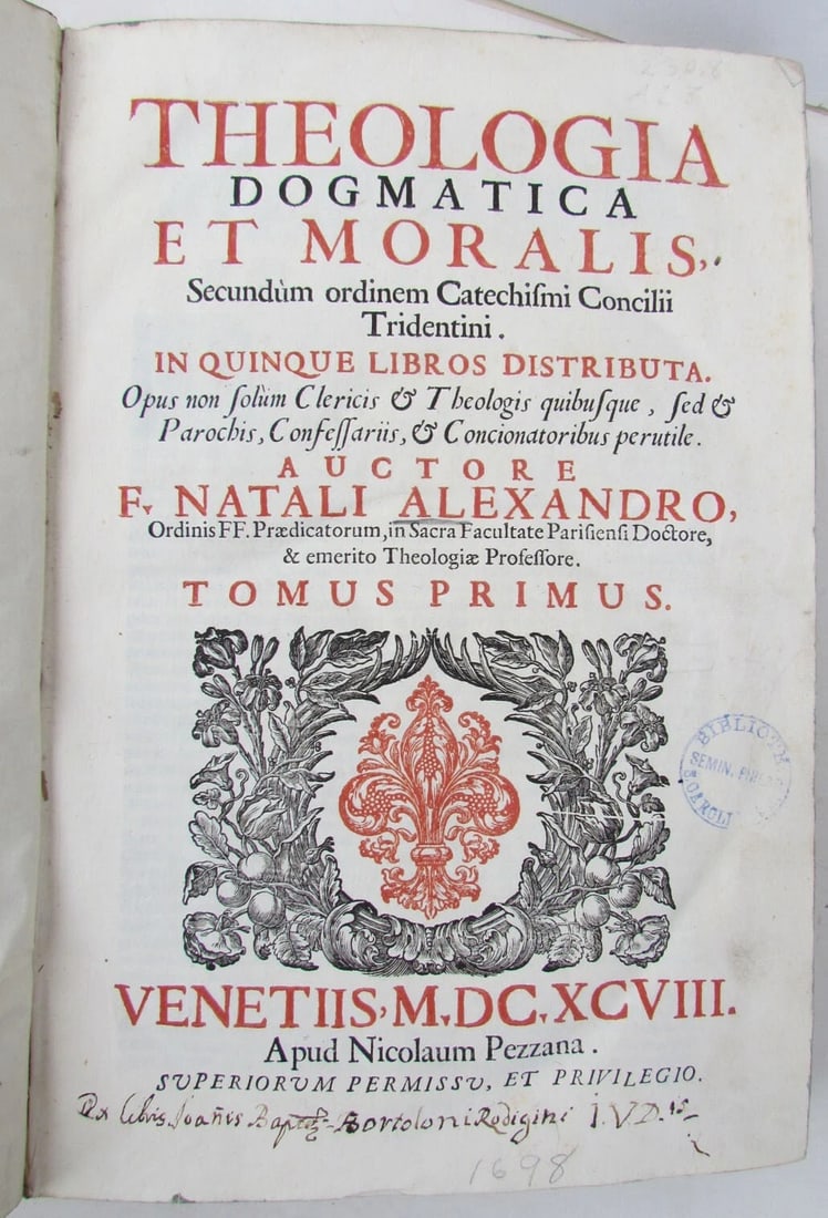 1698 2 VOLUMES ANTIQUE VELLUM FOLIOS 9.5 x 13.5'' THEOLOGIA DOGMATICA - 9