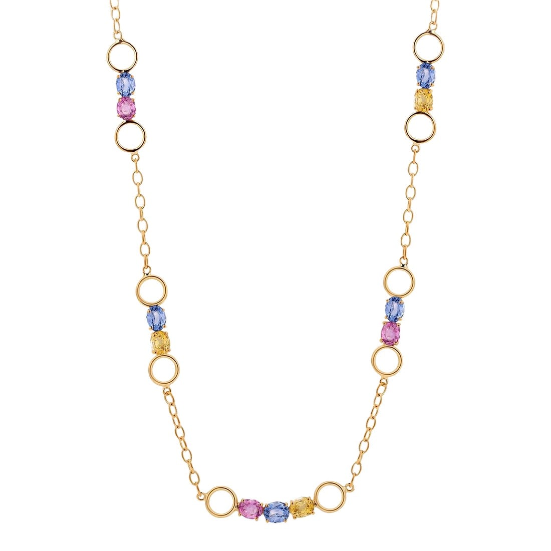 Multi Color Ceylon Sapphire 9.20 Carats Sautoir 18 Karat 18.5 Inch Gold Necklace (1 of 7)