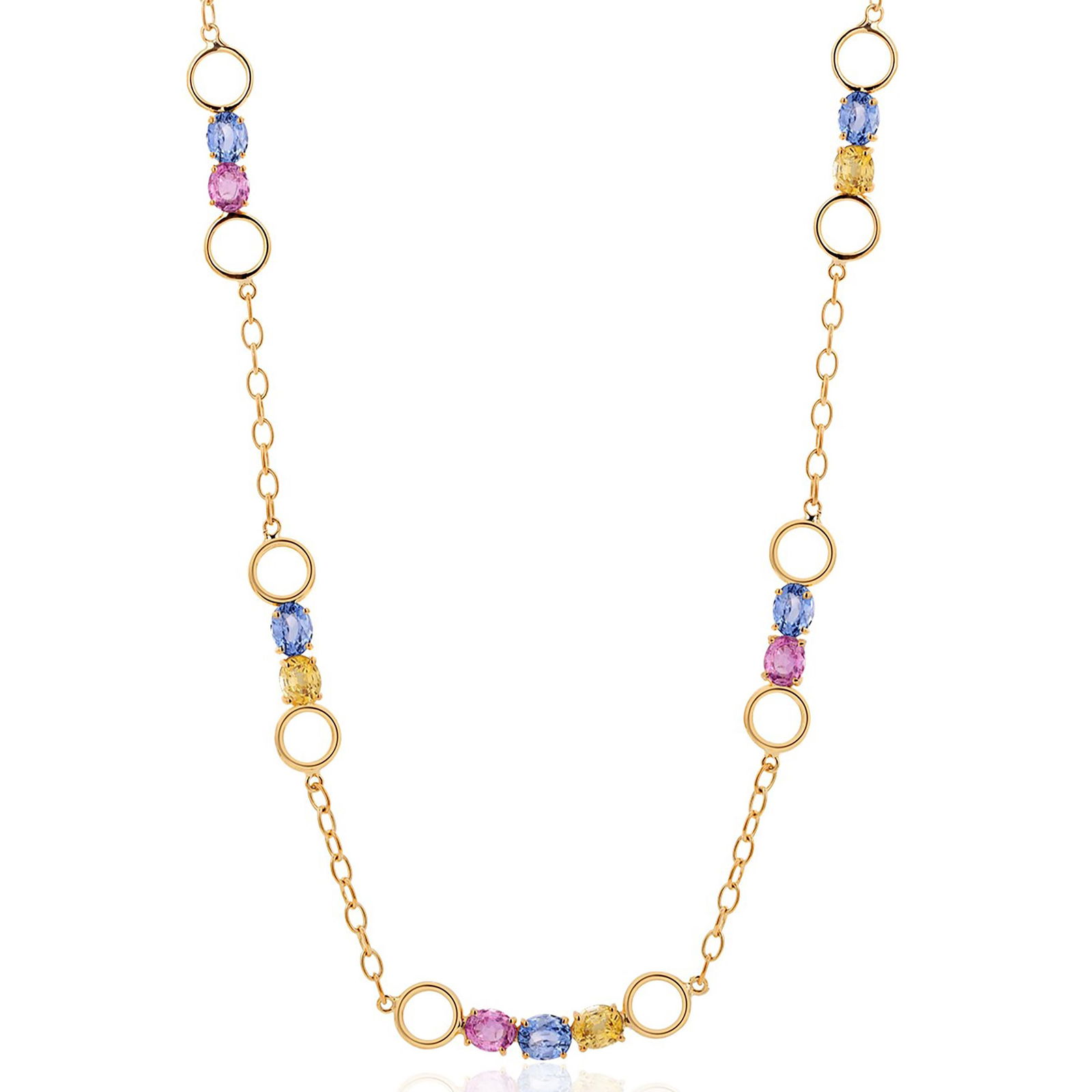 Multi Color Ceylon Sapphire 9.20 Carats Sautoir 18 Karat 18.5 Inch Gold Necklace - 4