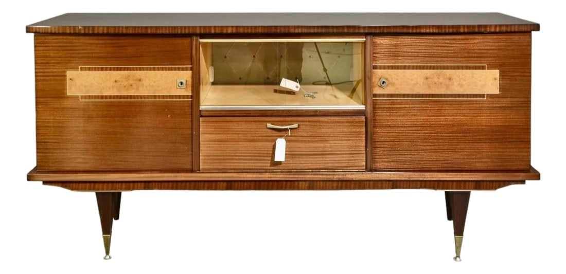 Mid-Century Modern Italian Sideboard in Mahogany With Maple Burl Inlay and Glass Display (1 of 7)