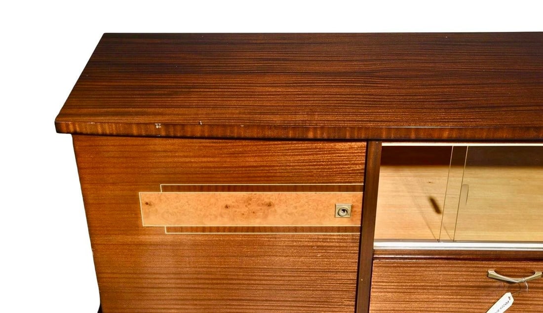 Mid-Century Modern Italian Sideboard in Mahogany With Maple Burl Inlay and Glass Display - 2