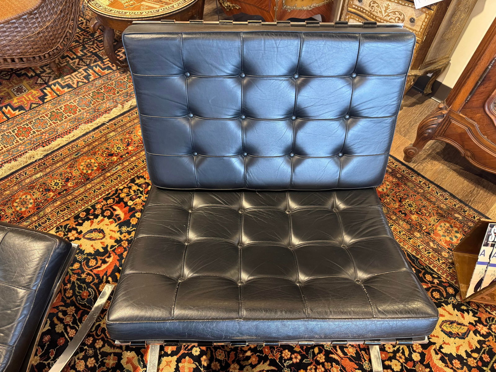 Mid 20th Century Ludwig Mies Van Der Rohe and Lilly Reich Barcelona Collection, 2 Chairs & 1 Ottoman - 5