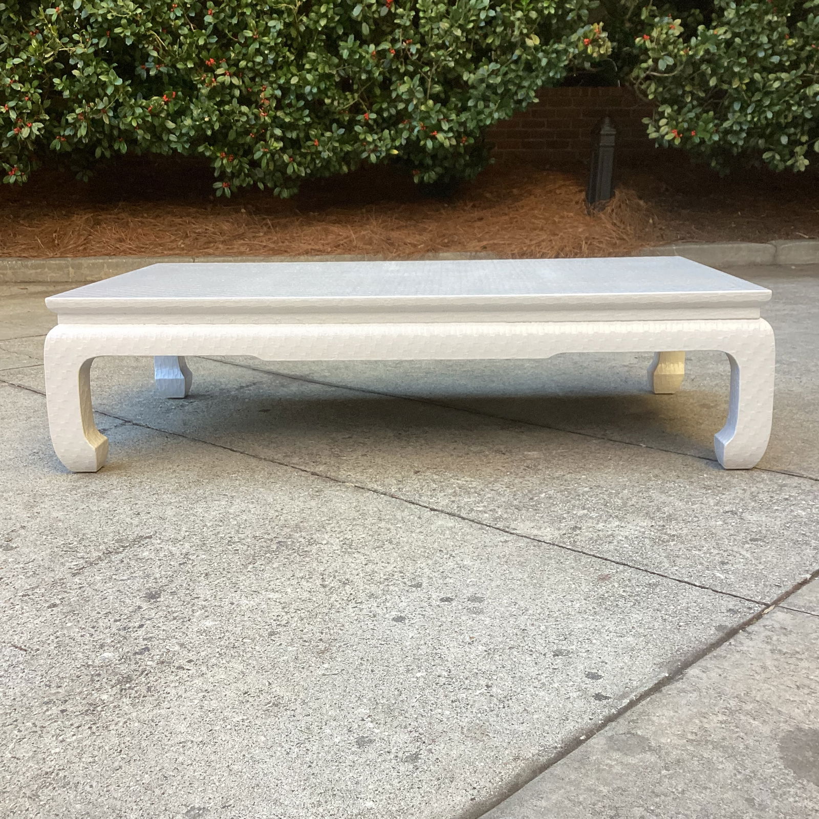 Restored Baker Furniture Company Raffia Wrapped Cocktail Table in Pearl Lacquer Finish - 2