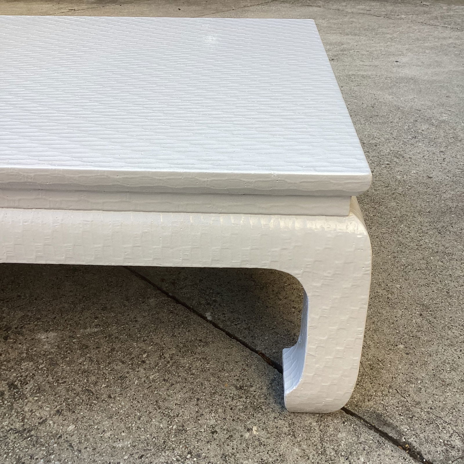 Restored Baker Furniture Company Raffia Wrapped Cocktail Table in Pearl Lacquer Finish - 3