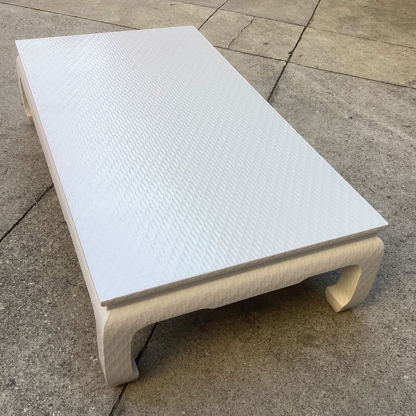 Restored Baker Furniture Company Raffia Wrapped Cocktail Table in Pearl Lacquer Finish - 4