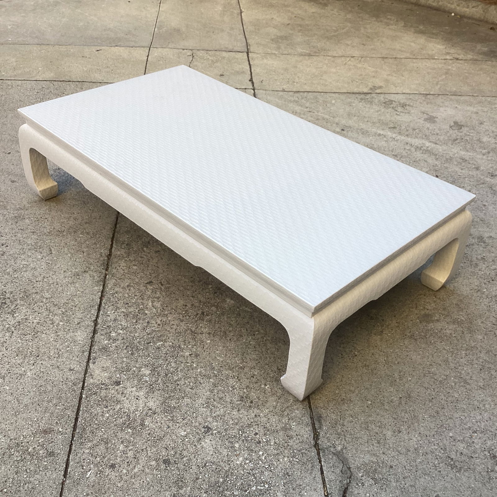 Restored Baker Furniture Company Raffia Wrapped Cocktail Table in Pearl Lacquer Finish - 5