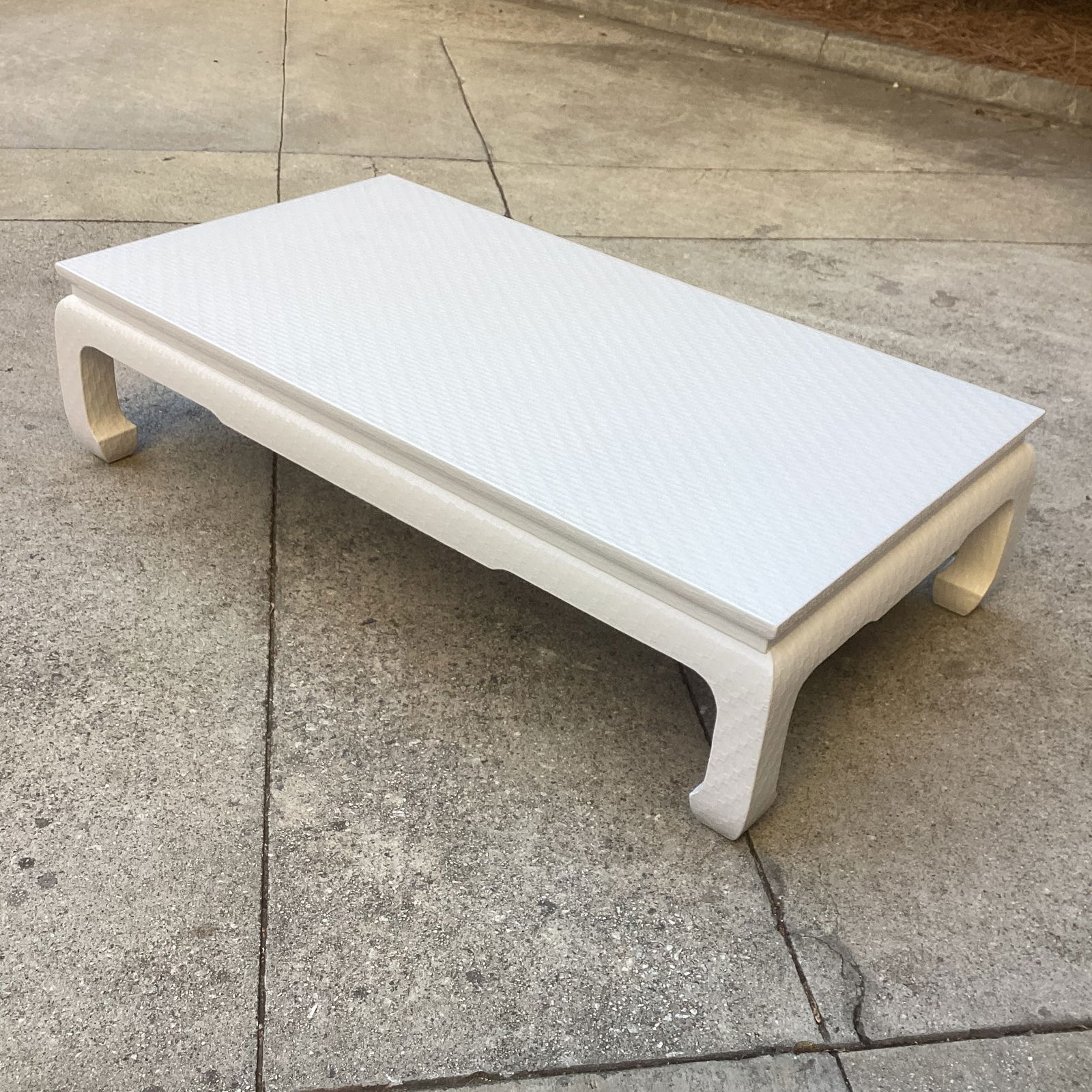 Restored Baker Furniture Company Raffia Wrapped Cocktail Table in Pearl Lacquer Finish - 6