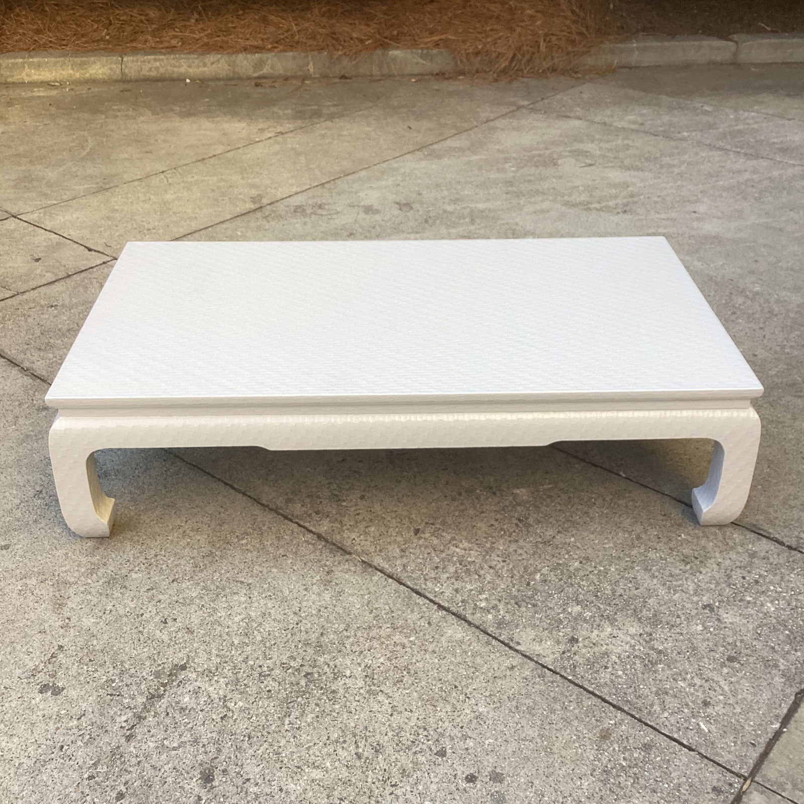 Restored Baker Furniture Company Raffia Wrapped Cocktail Table in Pearl Lacquer Finish - 7